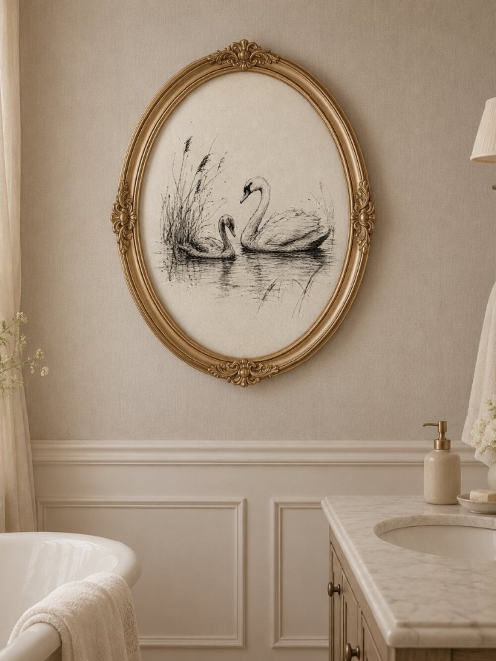 NEW Swan Song Vintage Wall Art Decor Pen and Ink Sketch Neutral 8x10" Print